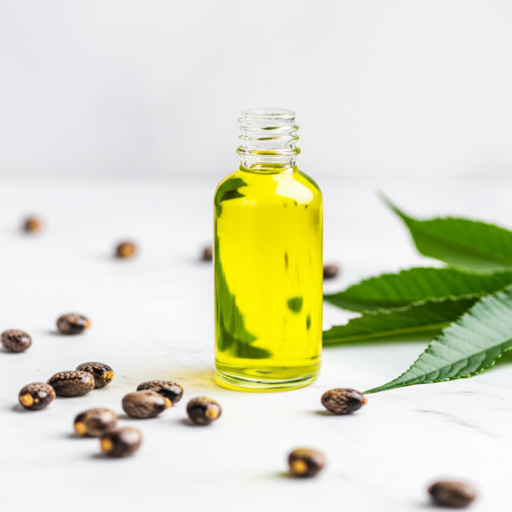 Cold-pressed castor oil with castor beans